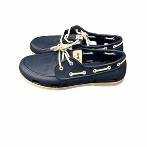 Crocs Classic Boat Shoes Navy Blue Stucco Lace Mens Size 11 EUC